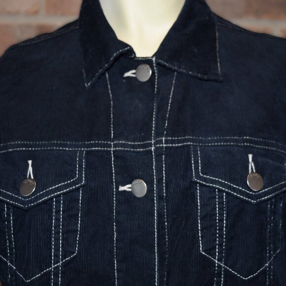 Theory Corduroy Jacket Womens L Large Black Cotton Lycra Blend 5 Metal Button - Picture 3 of 6